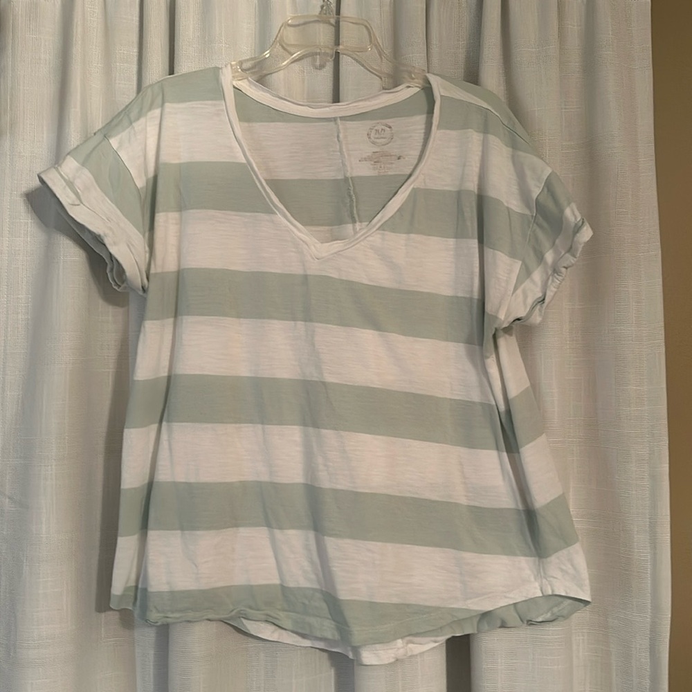 Green and white striped shirt